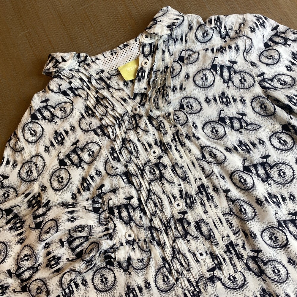 Anthropologie MAEVE Bicycle Motif Whimsy Pull Over Black/White sz 2 Long Sleeve - Picture 4 of 10